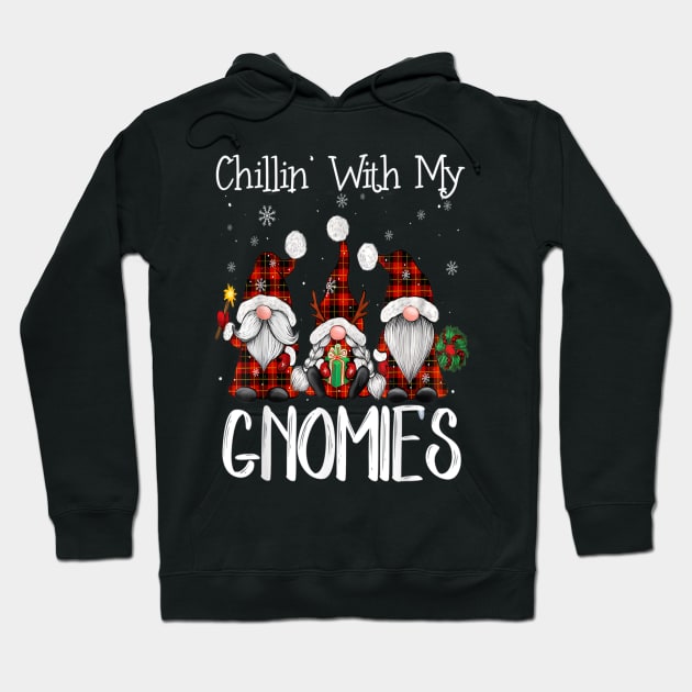 Chillin With My Gnomies Buffalo Red Plaid Christmas Gnome Hoodie by Schoenberger Willard